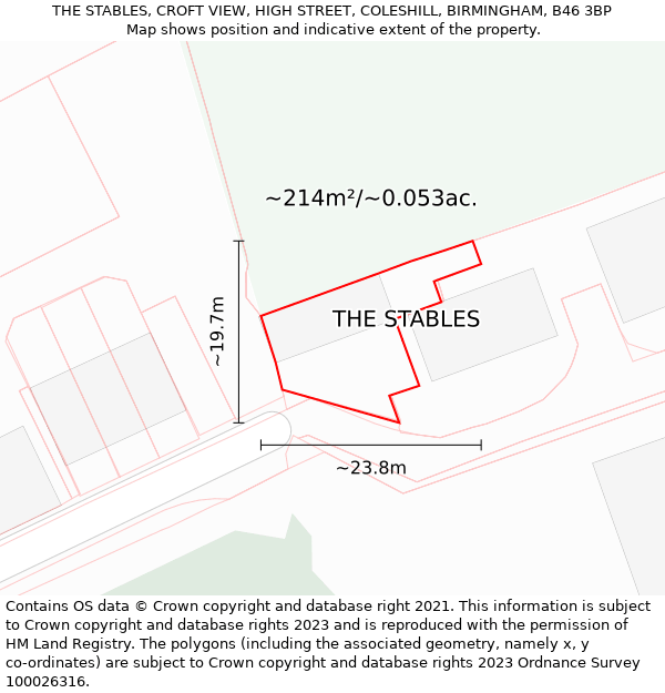 THE STABLES, CROFT VIEW, HIGH STREET, COLESHILL, BIRMINGHAM, B46 3BP: Plot and title map