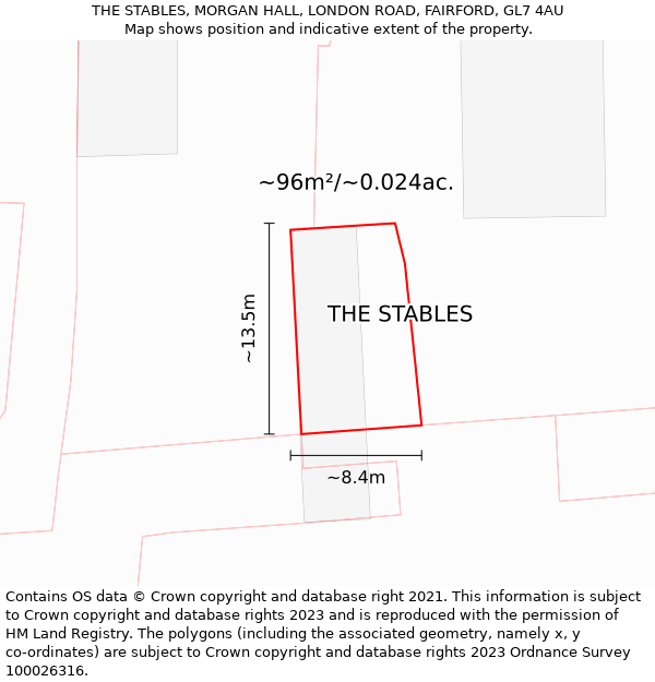 THE STABLES, MORGAN HALL, LONDON ROAD, FAIRFORD, GL7 4AU: Plot and title map