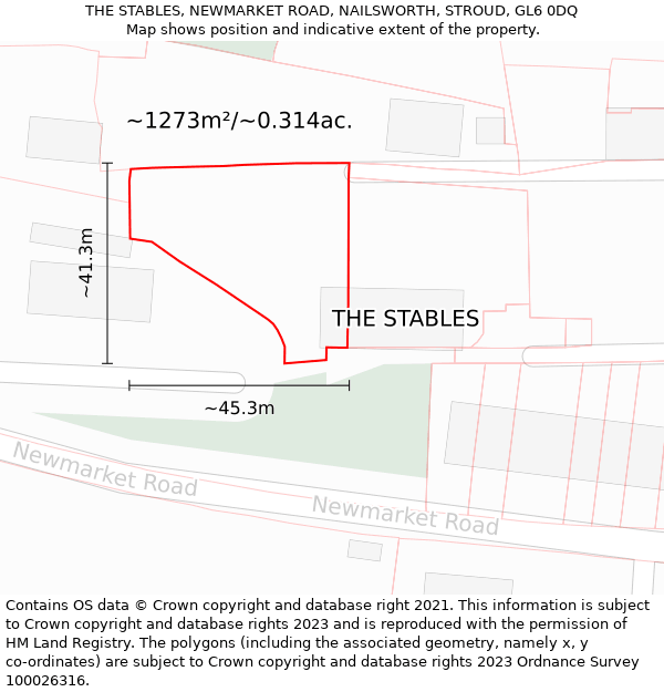 THE STABLES, NEWMARKET ROAD, NAILSWORTH, STROUD, GL6 0DQ: Plot and title map