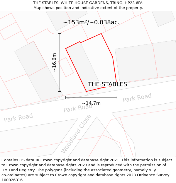 THE STABLES, WHITE HOUSE GARDENS, TRING, HP23 6FA: Plot and title map