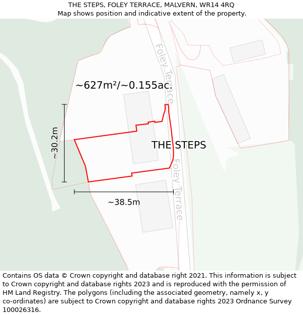 THE STEPS, FOLEY TERRACE, MALVERN, WR14 4RQ: Plot and title map