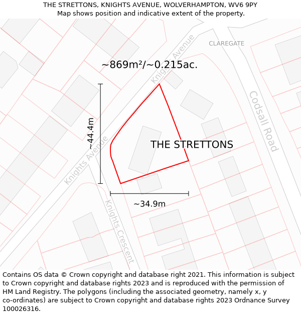 THE STRETTONS, KNIGHTS AVENUE, WOLVERHAMPTON, WV6 9PY: Plot and title map