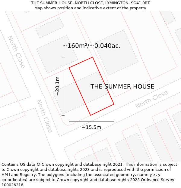 THE SUMMER HOUSE, NORTH CLOSE, LYMINGTON, SO41 9BT: Plot and title map