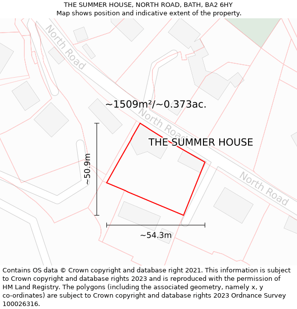 THE SUMMER HOUSE, NORTH ROAD, BATH, BA2 6HY: Plot and title map