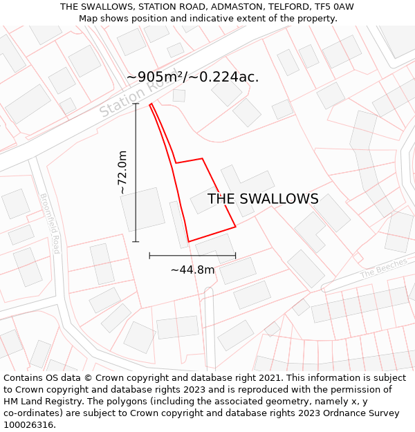 THE SWALLOWS, STATION ROAD, ADMASTON, TELFORD, TF5 0AW: Plot and title map
