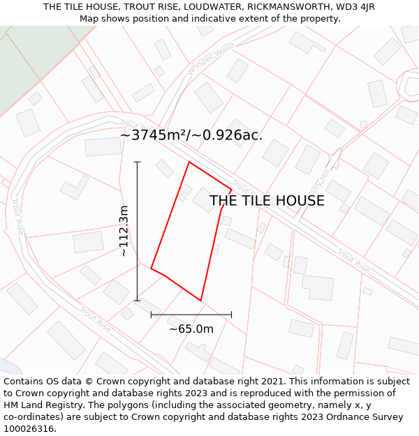 THE TILE HOUSE, TROUT RISE, LOUDWATER, RICKMANSWORTH, WD3 4JR: Plot and title map