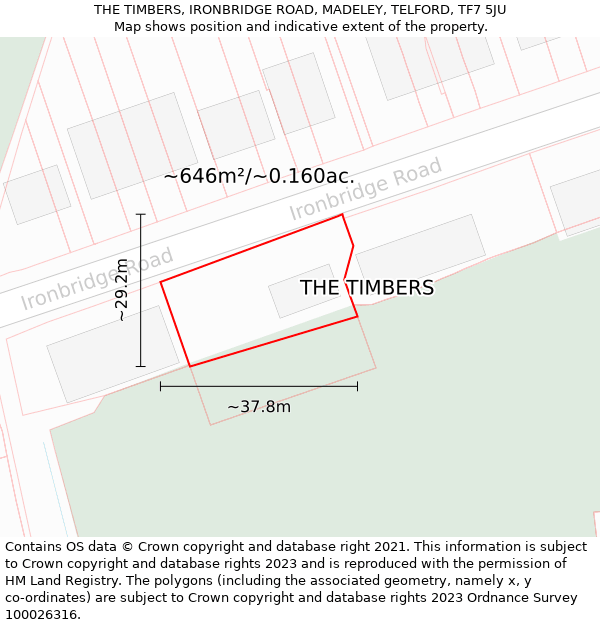 THE TIMBERS, IRONBRIDGE ROAD, MADELEY, TELFORD, TF7 5JU: Plot and title map