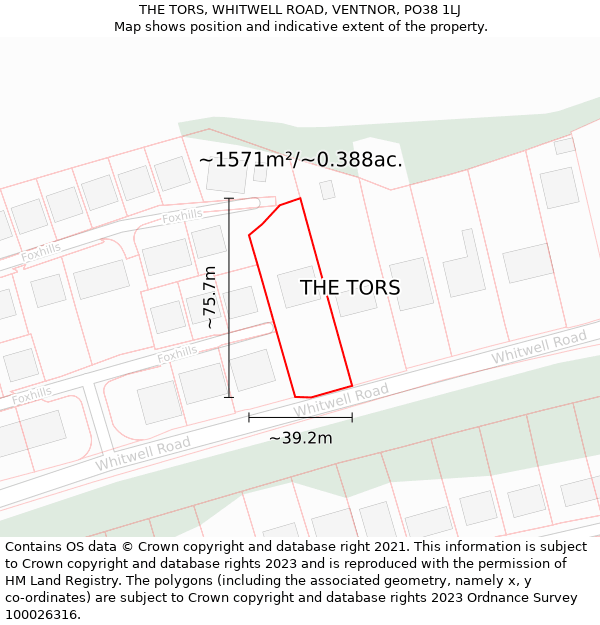 THE TORS, WHITWELL ROAD, VENTNOR, PO38 1LJ: Plot and title map