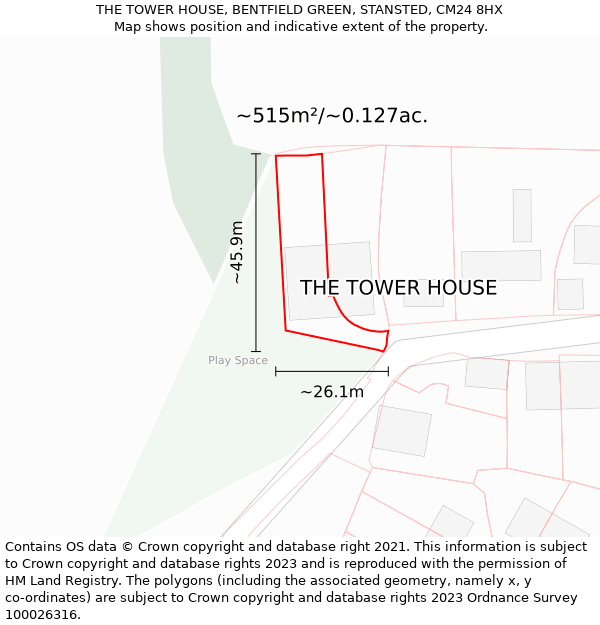 THE TOWER HOUSE, BENTFIELD GREEN, STANSTED, CM24 8HX: Plot and title map