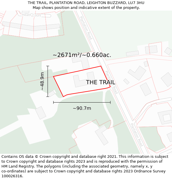 THE TRAIL, PLANTATION ROAD, LEIGHTON BUZZARD, LU7 3HU: Plot and title map