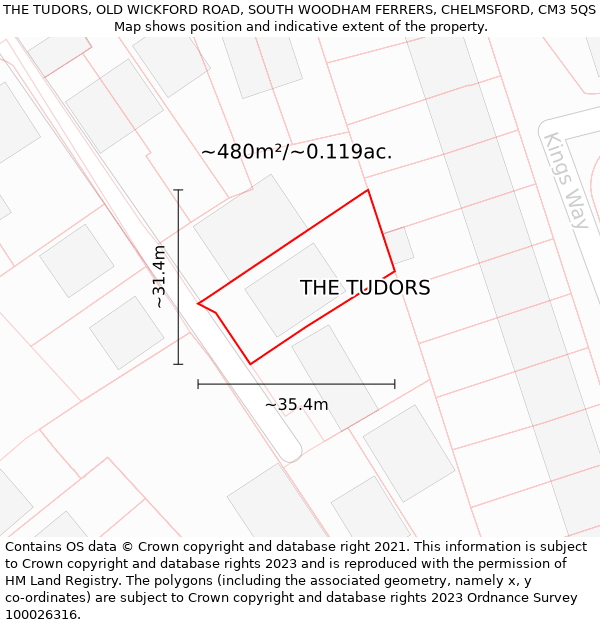 THE TUDORS, OLD WICKFORD ROAD, SOUTH WOODHAM FERRERS, CHELMSFORD, CM3 5QS: Plot and title map