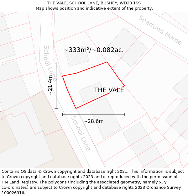 THE VALE, SCHOOL LANE, BUSHEY, WD23 1SS: Plot and title map