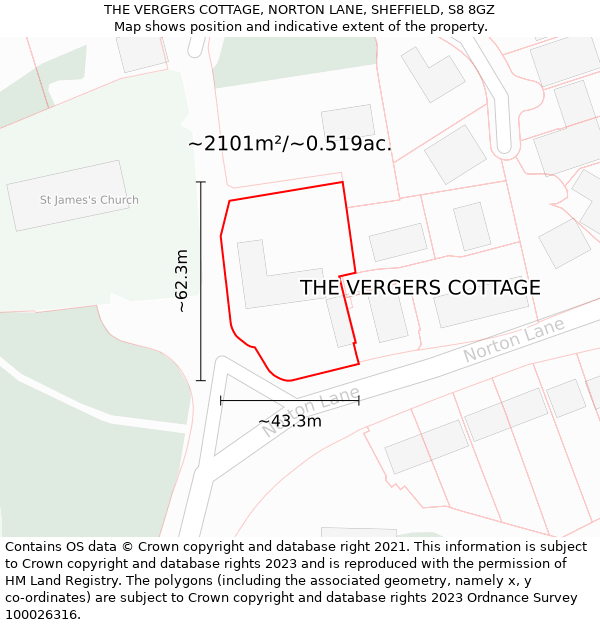 THE VERGERS COTTAGE, NORTON LANE, SHEFFIELD, S8 8GZ: Plot and title map