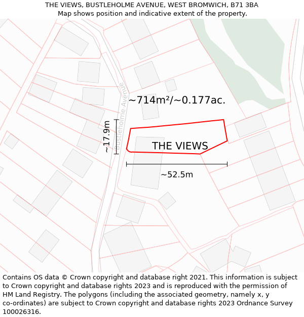 THE VIEWS, BUSTLEHOLME AVENUE, WEST BROMWICH, B71 3BA: Plot and title map