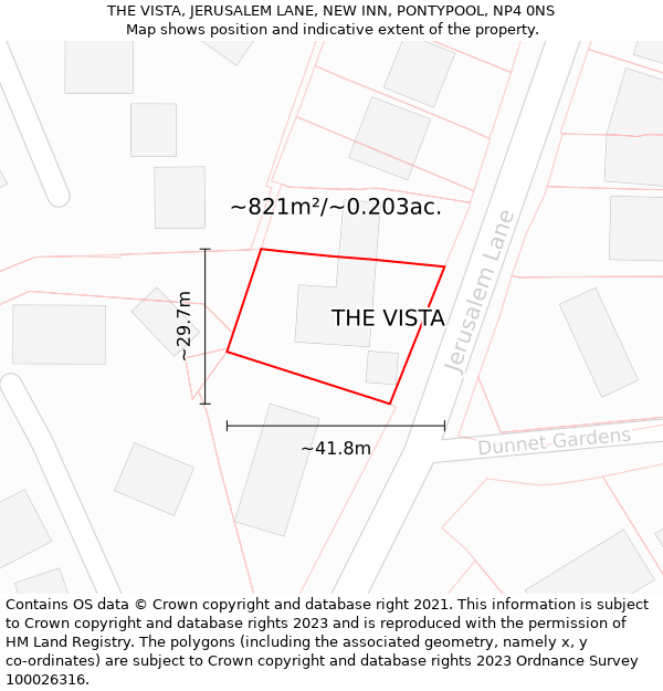 THE VISTA, JERUSALEM LANE, NEW INN, PONTYPOOL, NP4 0NS: Plot and title map