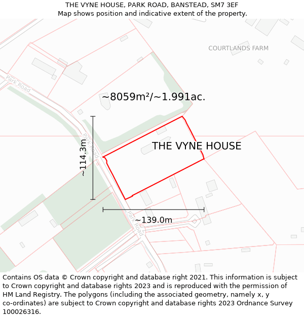 THE VYNE HOUSE, PARK ROAD, BANSTEAD, SM7 3EF: Plot and title map