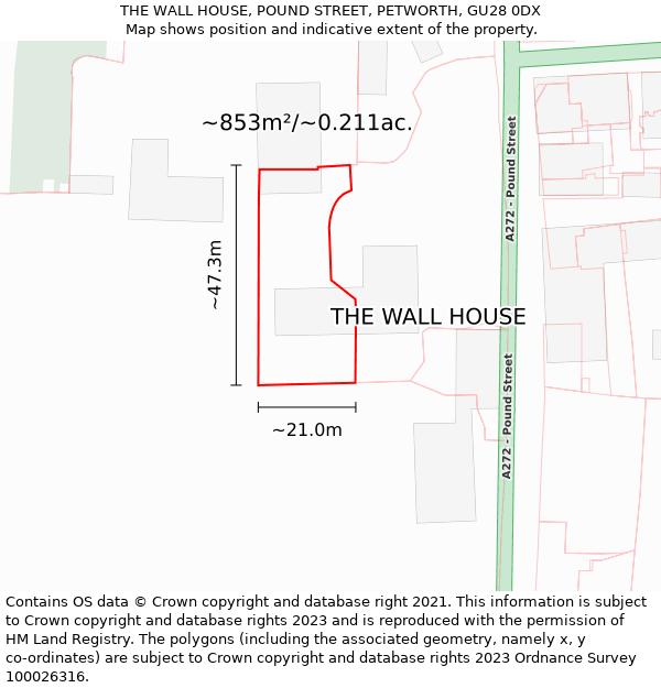 THE WALL HOUSE, POUND STREET, PETWORTH, GU28 0DX: Plot and title map
