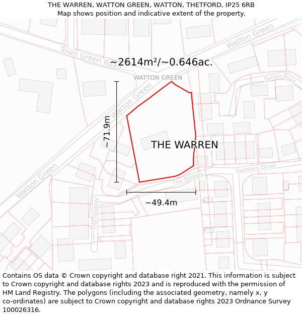 THE WARREN, WATTON GREEN, WATTON, THETFORD, IP25 6RB: Plot and title map