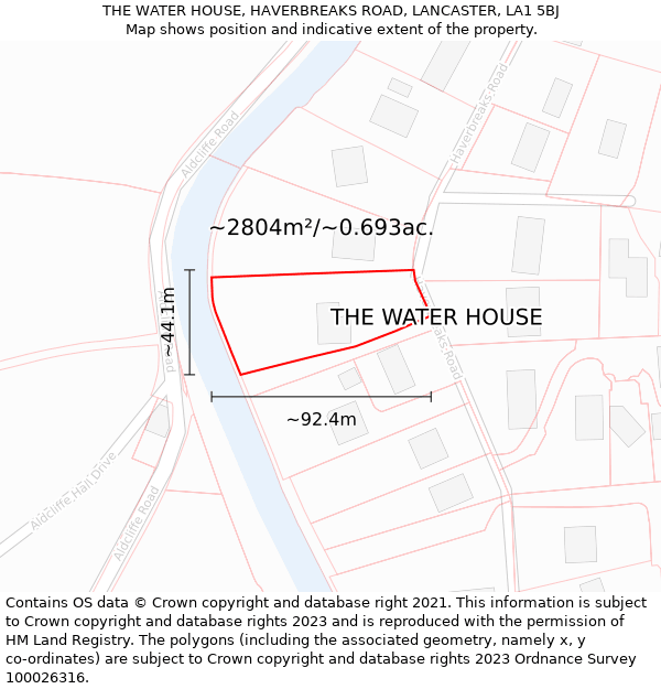 THE WATER HOUSE, HAVERBREAKS ROAD, LANCASTER, LA1 5BJ: Plot and title map