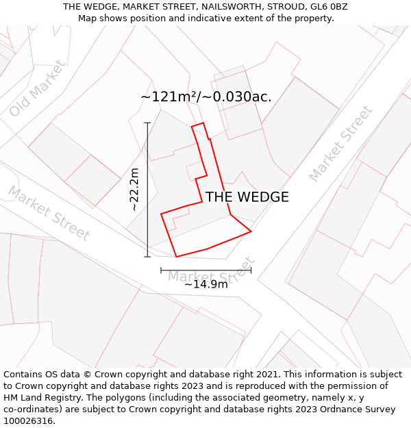 THE WEDGE, MARKET STREET, NAILSWORTH, STROUD, GL6 0BZ: Plot and title map