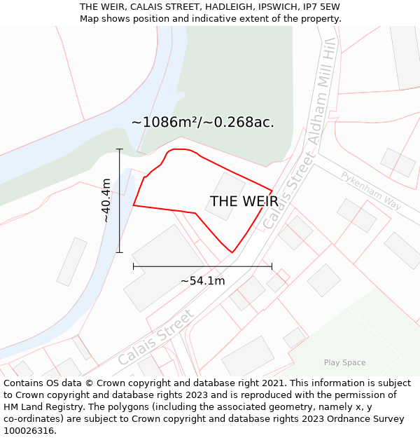 THE WEIR, CALAIS STREET, HADLEIGH, IPSWICH, IP7 5EW: Plot and title map