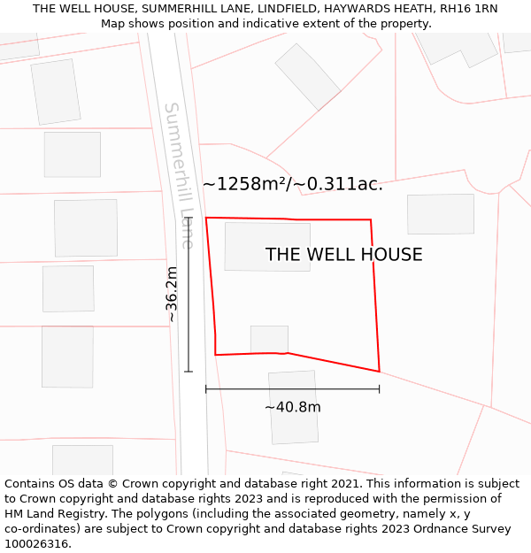 THE WELL HOUSE, SUMMERHILL LANE, LINDFIELD, HAYWARDS HEATH, RH16 1RN: Plot and title map