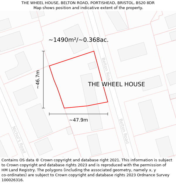 THE WHEEL HOUSE, BELTON ROAD, PORTISHEAD, BRISTOL, BS20 8DR: Plot and title map