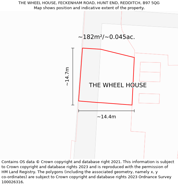 THE WHEEL HOUSE, FECKENHAM ROAD, HUNT END, REDDITCH, B97 5QG: Plot and title map