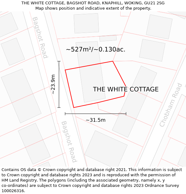 THE WHITE COTTAGE, BAGSHOT ROAD, KNAPHILL, WOKING, GU21 2SG: Plot and title map