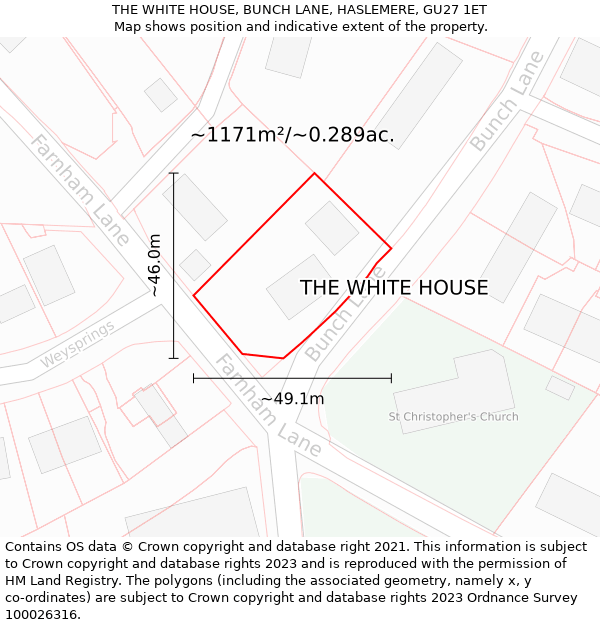THE WHITE HOUSE, BUNCH LANE, HASLEMERE, GU27 1ET: Plot and title map