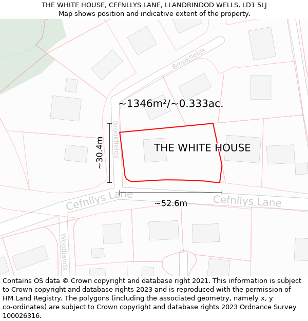 THE WHITE HOUSE, CEFNLLYS LANE, LLANDRINDOD WELLS, LD1 5LJ: Plot and title map