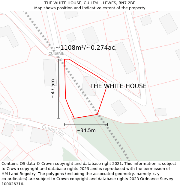 THE WHITE HOUSE, CUILFAIL, LEWES, BN7 2BE: Plot and title map