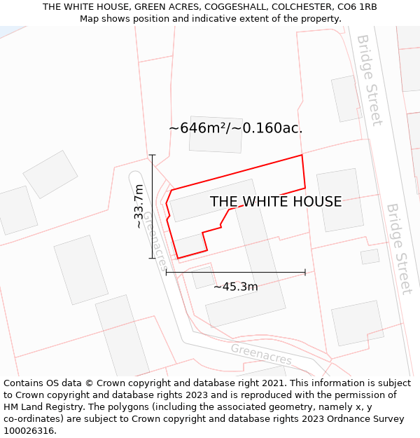 THE WHITE HOUSE, GREEN ACRES, COGGESHALL, COLCHESTER, CO6 1RB: Plot and title map