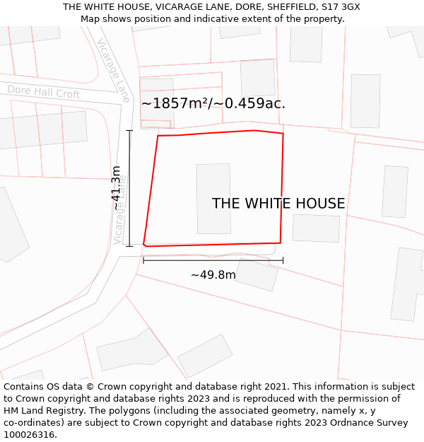 THE WHITE HOUSE, VICARAGE LANE, DORE, SHEFFIELD, S17 3GX: Plot and title map