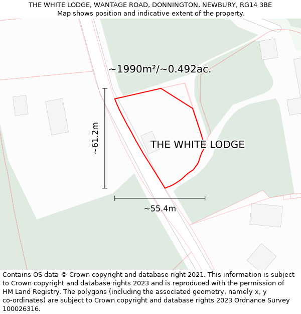 THE WHITE LODGE, WANTAGE ROAD, DONNINGTON, NEWBURY, RG14 3BE: Plot and title map