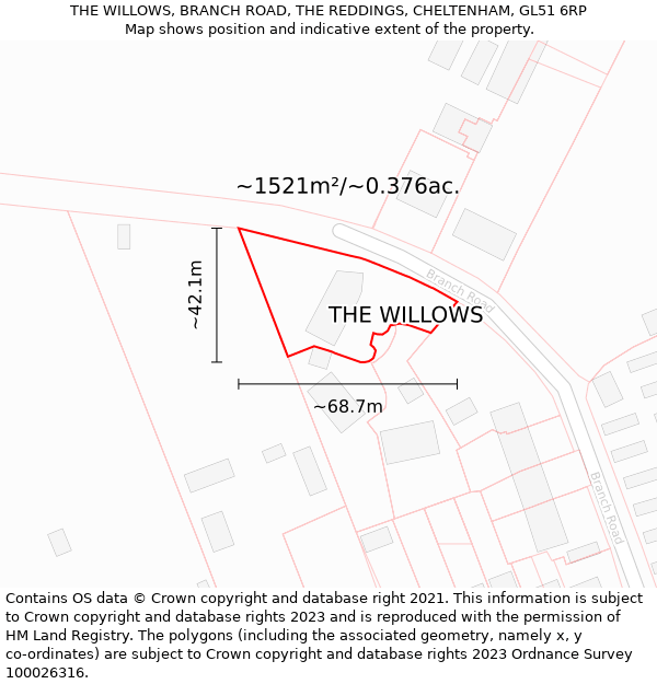 THE WILLOWS, BRANCH ROAD, THE REDDINGS, CHELTENHAM, GL51 6RP: Plot and title map