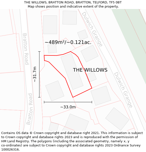 THE WILLOWS, BRATTON ROAD, BRATTON, TELFORD, TF5 0BT: Plot and title map