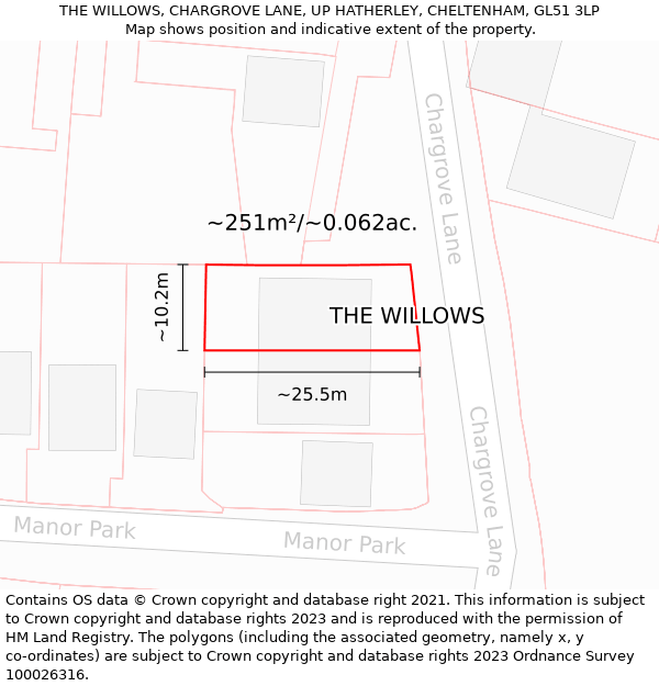 THE WILLOWS, CHARGROVE LANE, UP HATHERLEY, CHELTENHAM, GL51 3LP: Plot and title map