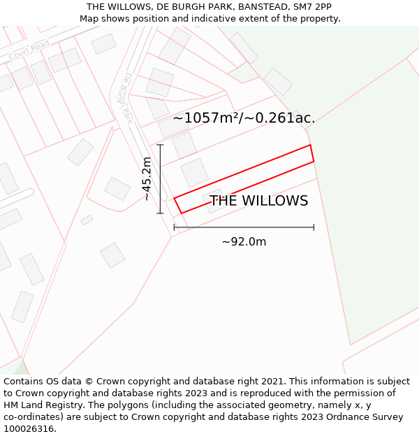 THE WILLOWS, DE BURGH PARK, BANSTEAD, SM7 2PP: Plot and title map