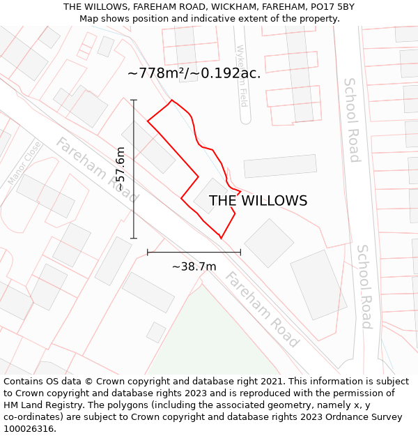 THE WILLOWS, FAREHAM ROAD, WICKHAM, FAREHAM, PO17 5BY: Plot and title map