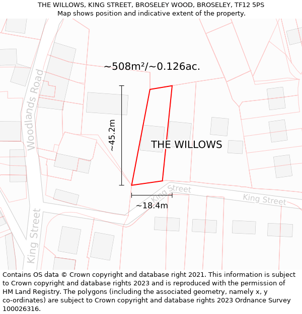 THE WILLOWS, KING STREET, BROSELEY WOOD, BROSELEY, TF12 5PS: Plot and title map