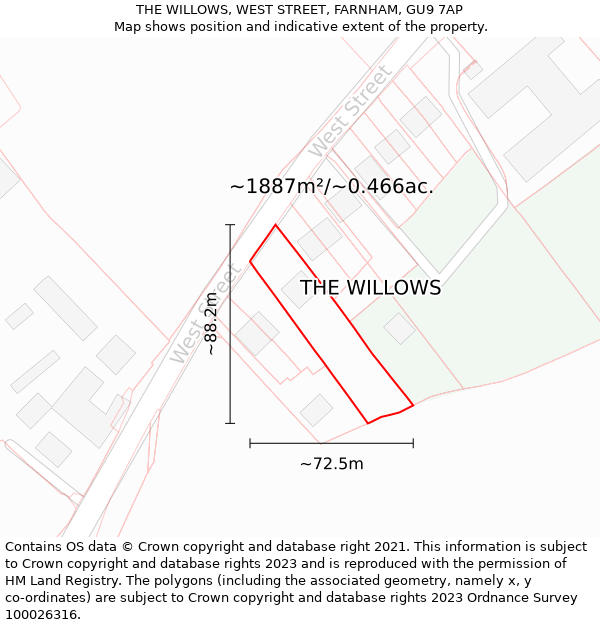THE WILLOWS, WEST STREET, FARNHAM, GU9 7AP: Plot and title map