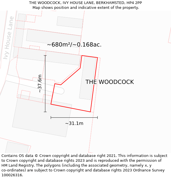 THE WOODCOCK, IVY HOUSE LANE, BERKHAMSTED, HP4 2PP: Plot and title map