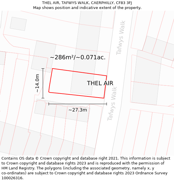 THEL AIR, TAFWYS WALK, CAERPHILLY, CF83 3FJ: Plot and title map