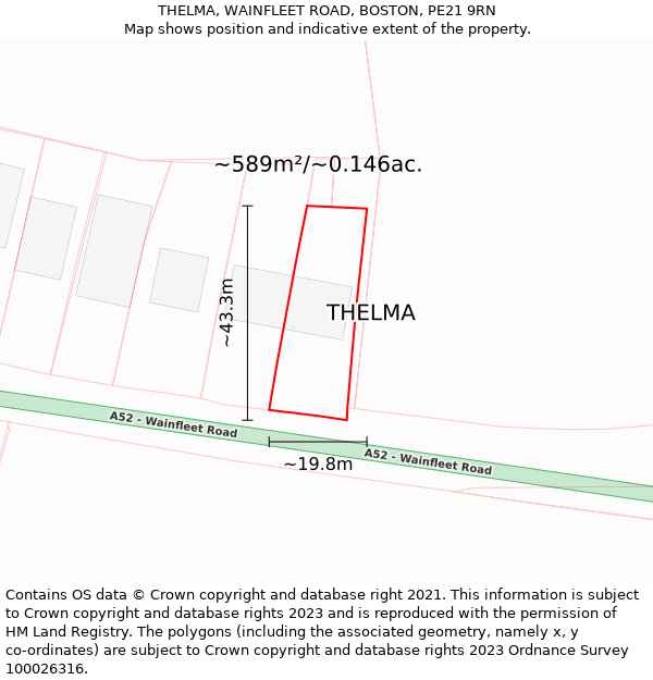 THELMA, WAINFLEET ROAD, BOSTON, PE21 9RN: Plot and title map