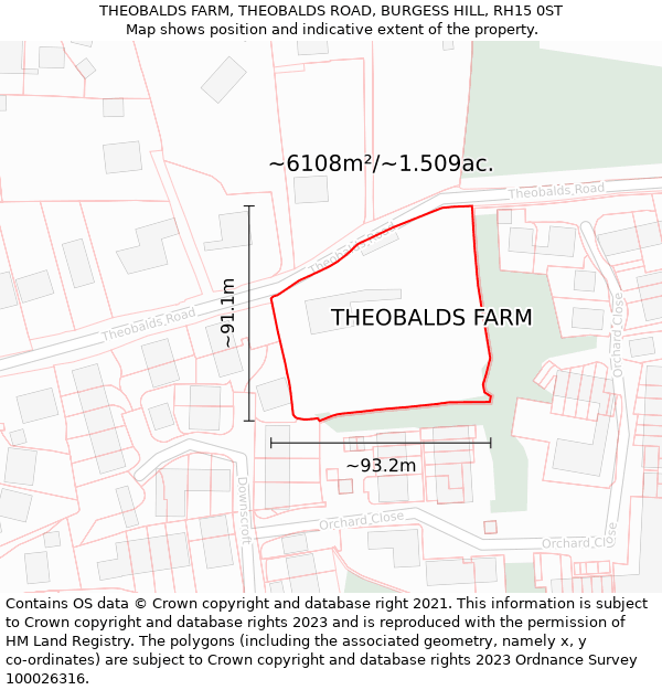 THEOBALDS FARM, THEOBALDS ROAD, BURGESS HILL, RH15 0ST: Plot and title map