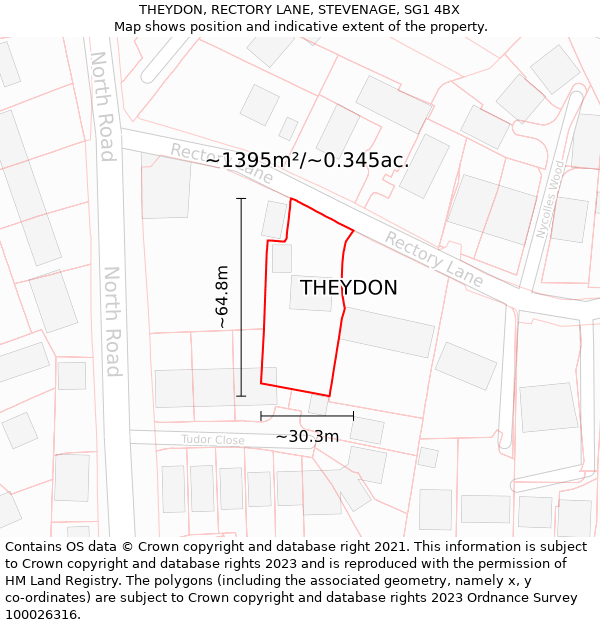 THEYDON, RECTORY LANE, STEVENAGE, SG1 4BX: Plot and title map