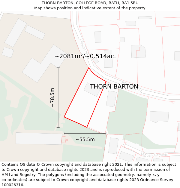 THORN BARTON, COLLEGE ROAD, BATH, BA1 5RU: Plot and title map