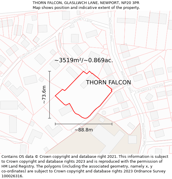 THORN FALCON, GLASLLWCH LANE, NEWPORT, NP20 3PR: Plot and title map