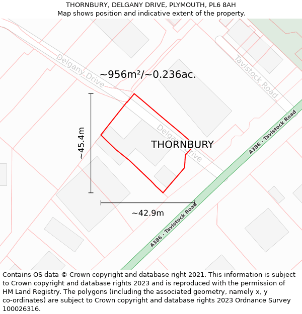 THORNBURY, DELGANY DRIVE, PLYMOUTH, PL6 8AH: Plot and title map